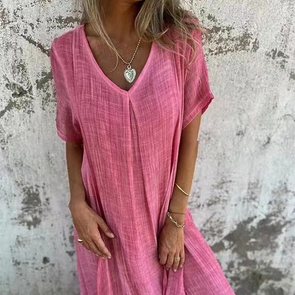 Livia | Abito arioso in cotone e lino con scollo a V