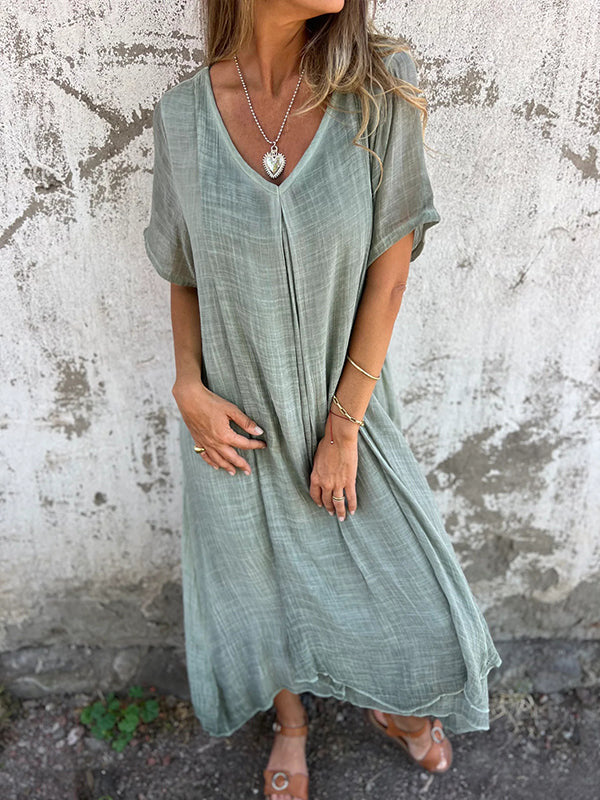 Livia | Abito arioso in cotone e lino con scollo a V