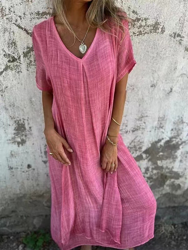 Livia | Abito arioso in cotone e lino con scollo a V