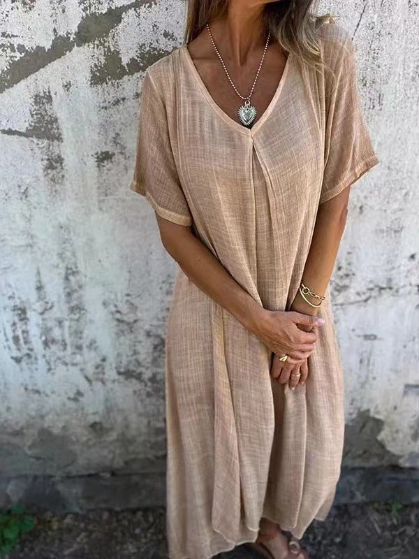 Livia | Abito arioso in cotone e lino con scollo a V
