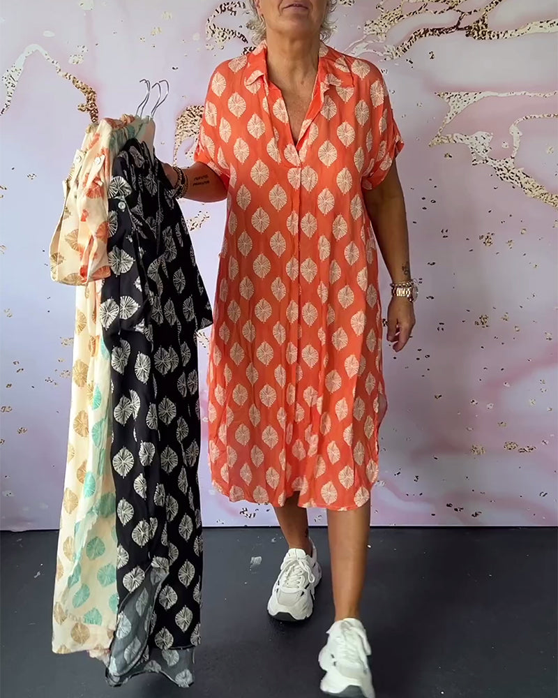 Fiorella | Vestito primaverile ampio con colletto a revers e maniche corte