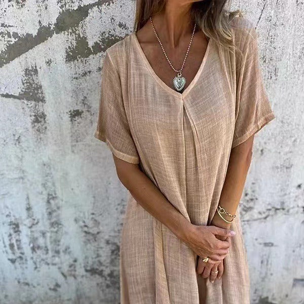 Livia | Abito arioso in cotone e lino con scollo a V