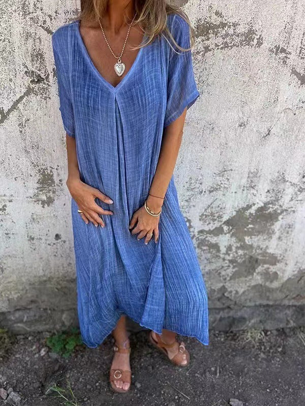 Livia | Abito arioso in cotone e lino con scollo a V
